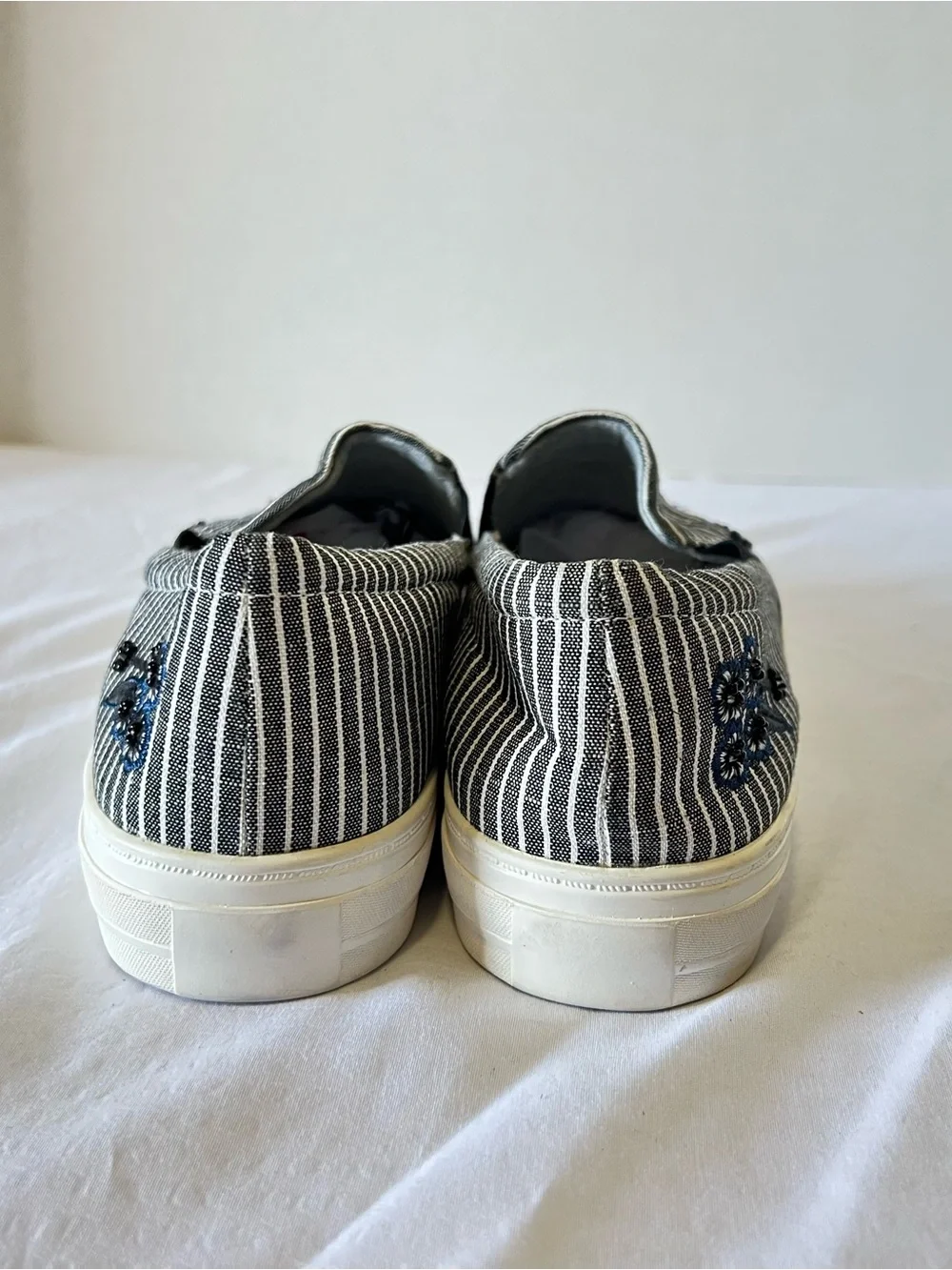 Nine West Striped Slip-On Sneakers with Blue Floral Embroidery